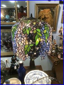 Tiffany Style Wisteria Table Lamp Handcrafted Stained Glass Antique Design Metal