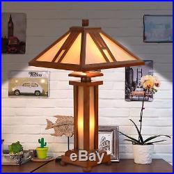 Tiffany Style Wooden Table Lamp Antique Double Light Lit Base Home Decor