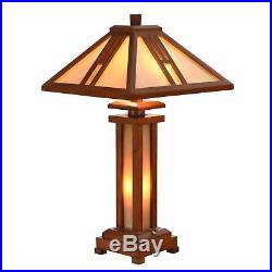Tiffany Style Wooden Table Lamp Antique Double Light Lit Base Home Decor
