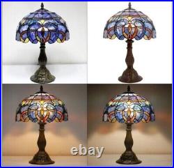 Tiffany Table Lamp Blue Purple Stained Glass Style Reading Vintage Desk Light2PC