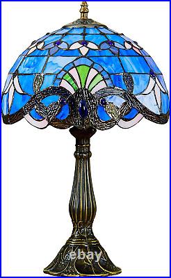 Tiffany Table Lamp Blue Stained Glass Style Vintage Luxurious Nightstand Reading