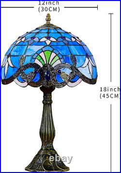 Tiffany Table Lamp Blue Stained Glass Style Vintage Luxurious Nightstand Reading