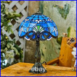 Tiffany Table Lamp Blue Stained Glass Style Vintage Luxurious Nightstand Reading