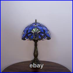 Tiffany Table Lamp Blue Stained Glass Style Vintage Luxurious Nightstand Reading