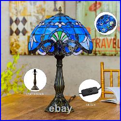 Tiffany Table Lamp Blue Stained Glass Style Vintage Luxurious Nightstand Reading