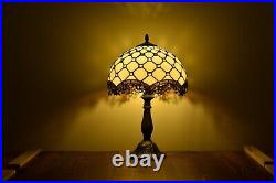Tiffany Table Lamp Cream Amber Bead Stained Glass Desk Light for Decor H18 H14