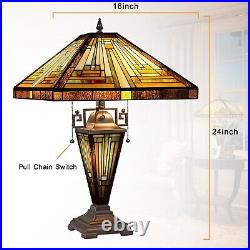 Tiffany Table Lamp Vase 3-Light, Amber Brown Mission Stained Glass 16X16X24 Inc