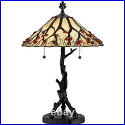 Tiffany Table Lamp with Tree Branch Base with Organic Stained Glass Shade with