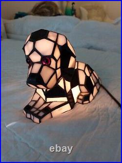 Tiffany VINTAGE Stained Glass Table Top PUPPY DOG Lamp