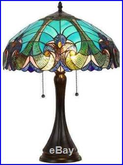Tiffany Victorian Style Table Lamp Blue Stained Glass Graceful Elegant Look