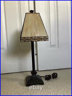 Tiffany Vintage Style 22 Mission Light Table Lamp Cream Beige Stained Glass