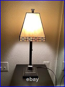 Tiffany Vintage Style 22 Mission Light Table Lamp Cream Beige Stained Glass