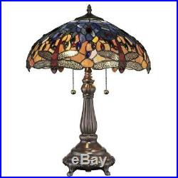 Tiffany red dragonfly 25 in. Bronze table lamp glass stained light style shade