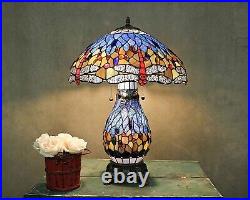Tiffany-style Blue Dragonfly Table Lamp with Lighted Base Stained Glass New