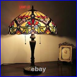 Tiffany-style Table Lamp Amber Green Red Stained Glass Antique Bronze Finish