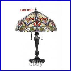 Tiffany-style Table Lamp Amber Green Red Stained Glass Antique Bronze Finish