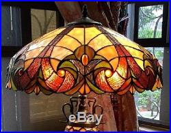 Tiffany-style Table Lamp Lighted Base 2 Lights Victorian Stained Glass Light New