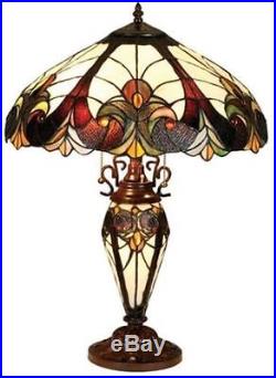 Tiffany-style Table Lamp Lighted Base Victorian 2 Lights Stained Glass Light New