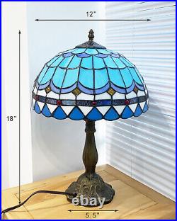 Tiffany style Table Lamp Sea Blue Stained Glass Desk Light Bedside Lamp 18 Tall