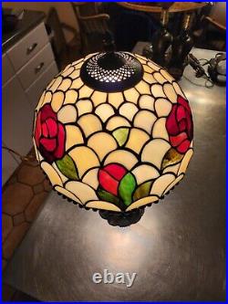 Tiffany style Vintage Stained Glass Table Lamp Roses Floral Desk Light 19 Tall