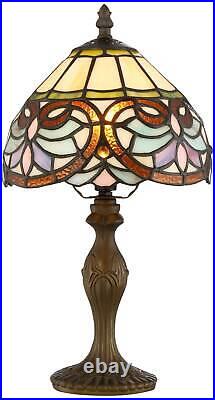 Traditional Accent Table Lamp 13 1/2 High Bronze Art Glass Shade Bedroom House