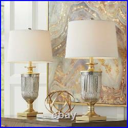 Traditional Glam Table Lamps Set of 2 Gold Ribbed Glass for Living Room Bedroom