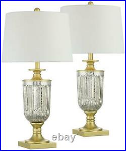 Traditional Glam Table Lamps Set of 2 Gold Ribbed Glass for Living Room Bedroom
