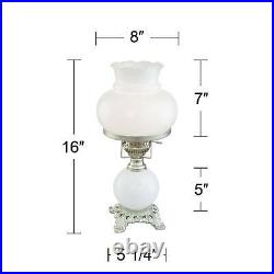Traditional Hurricane Accent Table Lamps 16 Set of 2 White Glass Shade Bedroom