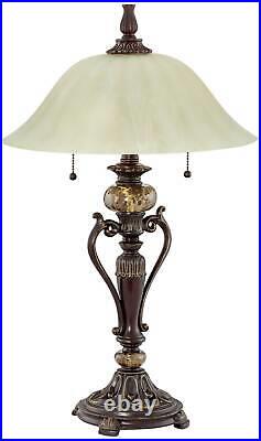 Traditional Table Lamp 26 High Bronze Alabaster Champagne Glass Shade Bedroom