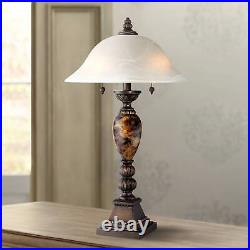 Traditional Table Lamp 27 Tall Bronze Faux Marble Alabaster Glass Living Room