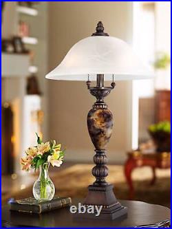 Traditional Table Lamp 27 Tall Bronze Faux Marble Alabaster Glass Living Room