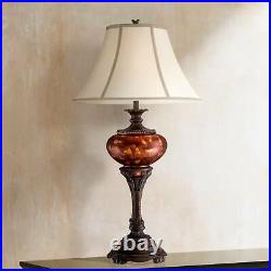 Traditional Table Lamp Bronze Metal Urn Tortoise Glass for Living Room Bedroom