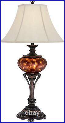 Traditional Table Lamp Bronze Metal Urn Tortoise Glass for Living Room Bedroom