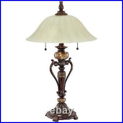 Traditional Table Lamps 26 High Set of 2 Bronze Alabaster Glass Shade Bedroom