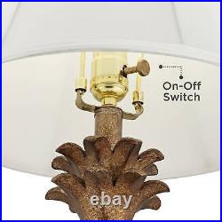 Tropical Table Lamps Set of 2 with USB Port Bronzed Brass Glass for Living Room