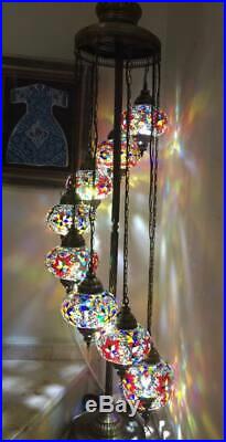 Turkish Moroccan Mosaic 7 Lamp Handmade Floor Lamps Hanging Glass Light Room Big