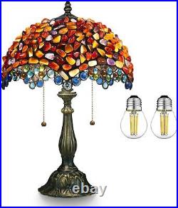 Turkish lamp Agate Amber Stained Glass Table Lamp 12X12X19 Inches with 2LED Bulb