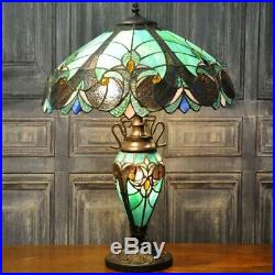Turquoise Blue Double Tiffany Lamp 68cm Stained Glass Table Light