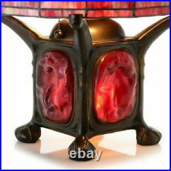 Turtleback Double-Lit Red Tiffany Style Stained Glass Table Reading Accent Lamp
