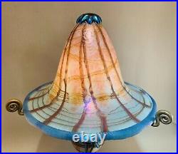 Unique Carl Radke Phoenix Studios 14.5 Opal Blue wisteria Art Glass Lamp WOW