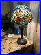 Unique Vintage Tiffany Style Table Lamp Stained Glass Flowers and Butterfly H28