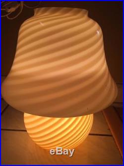 VETRI MURANO PALE PINK CREAM SWIRL VINTAGE MUSHROOM TABLE LAMP WithSTICKER