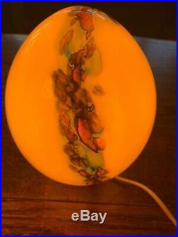 VIANNE Signed Table Lamp, Egg Glass 1970s Vintage, MCM, Murano Style