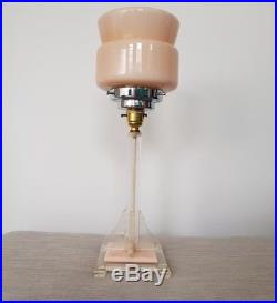 VINTAGE 1930s ART DECO LUCITE TABLE DESK LAMP LIGHT PINK