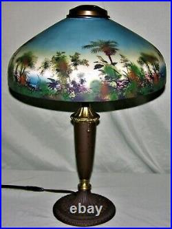 VINTAGE ANTIQUE PITTSBURGH REVERSE PAINTED TABLE LAMP CIRCA EARLY 1900's