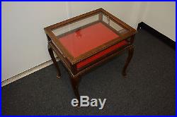 VINTAGE walnut & Glass display case jewelry traditional side end lamp table