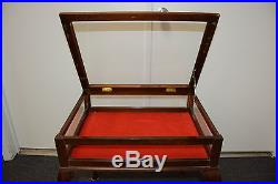 VINTAGE walnut & Glass display case jewelry traditional side end lamp table