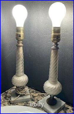 VTG 2 Venetian Murano Glass Table Lamp Original 14 tall Opalescent Italy Marble