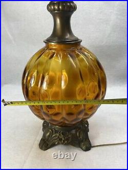 VTG 70s Mid Century Modern Amber Glass Globe Table Lamp MCM Hollywood Regency