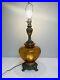 VTG Amber Optic Glass Table Lamp Hollywood Regency MCM Ornate Metal Base 29